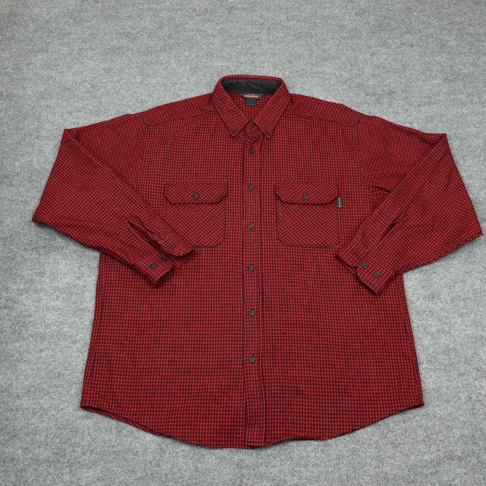 Woolrich Shirt Men XL Red Black Check Wool Blend Flannel Button Down Long Sleeve